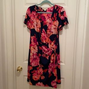 Semi-wrap navy/red flower dress